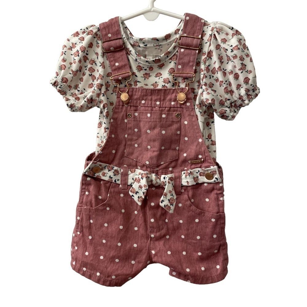 Tahari Jumper Pink & White Overalls and T-Shirt Set Toddler Girls Size 18 Months